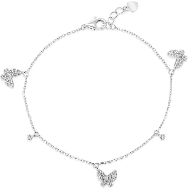 925 Sterling Silver Adjustable Charm Bracelet with Clear CZ