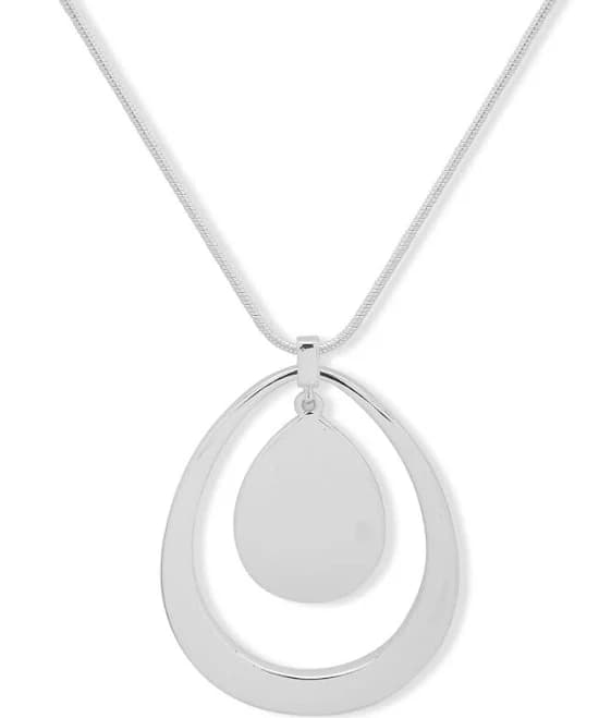 Nine West Women's Silver Adjustable Chain Teardrop Pendant Necklace