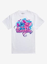Disney Stitch & Angel Airbrush-Style Boyfriend Fit Girls T-Shirt | Hot Topic