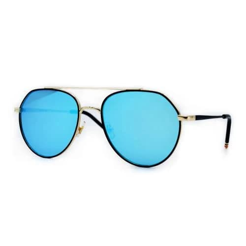 HKUCO Aviator Retro Metal Sunglasses with Blue Mirrored Lenses