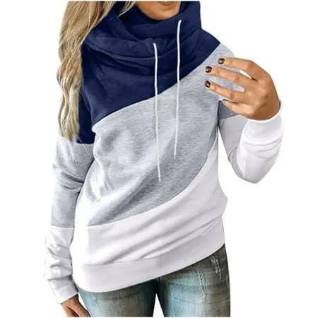 Chbgutlmr Womens Cowl Neck Hoodies Drawstring Casual Sweatshirt Long Sleeve Color Block Pullover, Women's, Size: Small, Blue