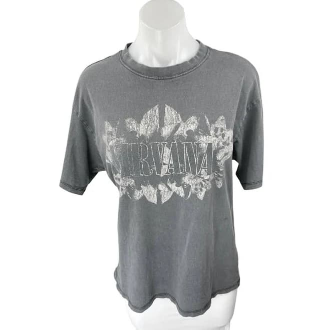 H&M Women's Gray Nirvana Graphic Print Short Sleeve Band T Shirt Tee Top Size M