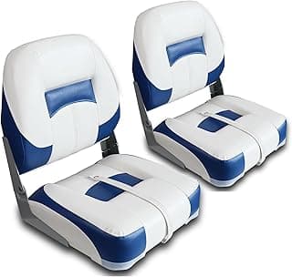 Folding Boat Seat Padded Boat Chair with Backrest Marine Bass Jon Fishing Boat Seat 2-Pack (White&Blue)