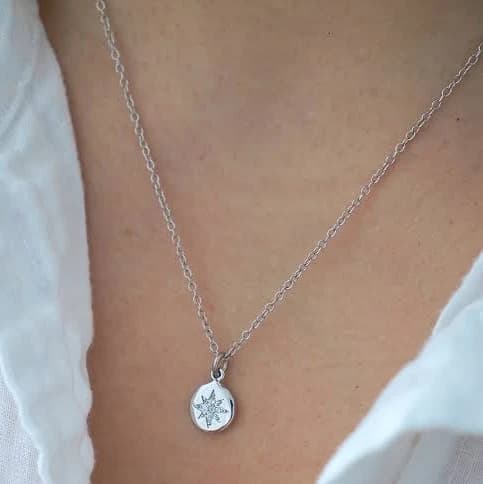 Minimalist Round Silver Disc Zirconia Necklace