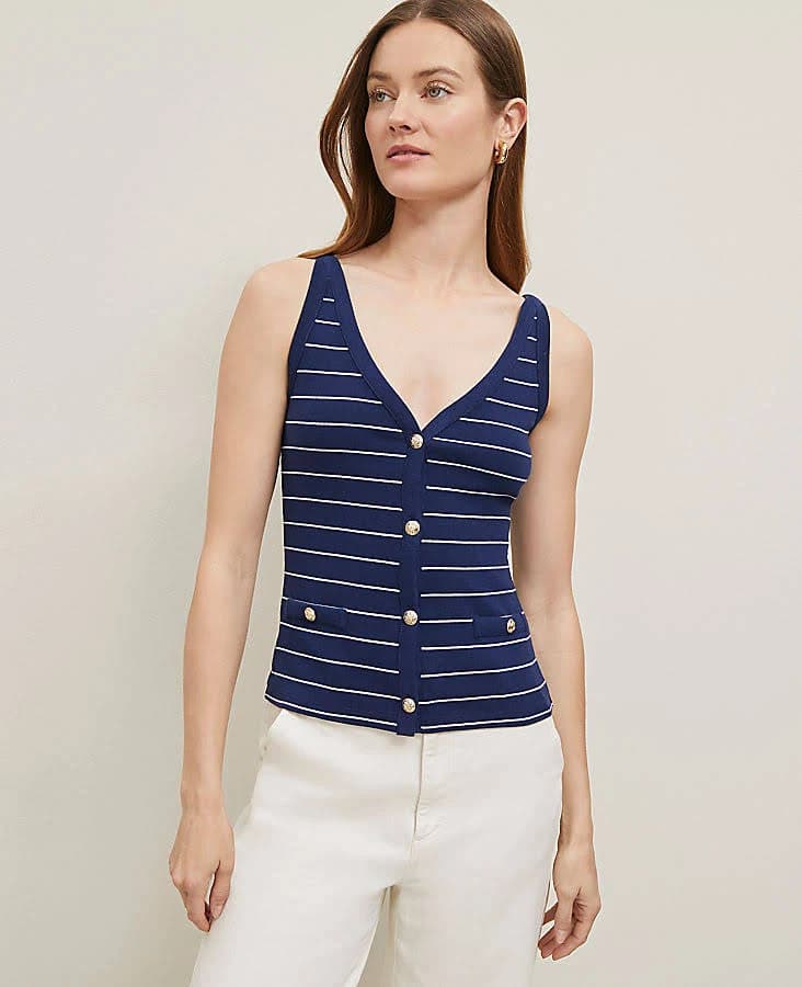Ann Taylor Women's Petite Striped Button Tank Top