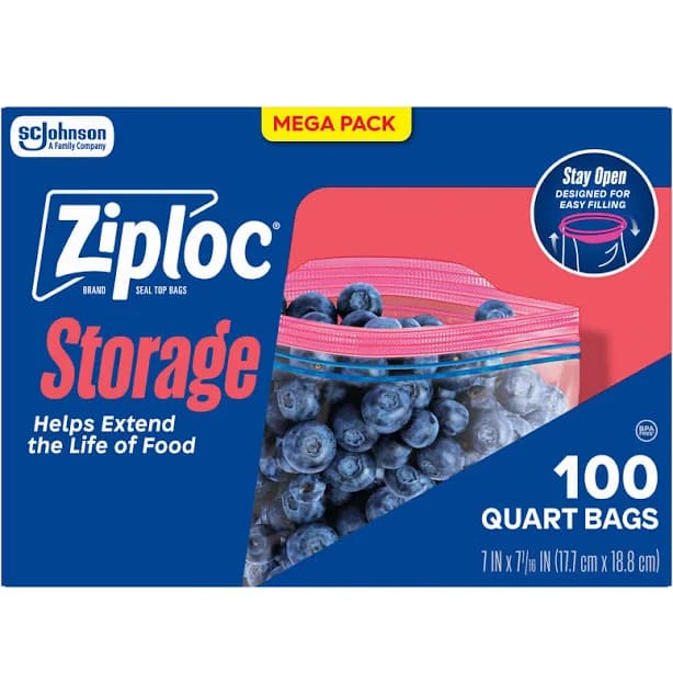 Ziploc Seal Top Bags 1 qt 7.44" x 7" Clear 100/Box
