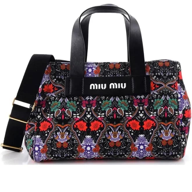 Miu Miu Logo Canapa Printed Canvas Mini Tote Bag
