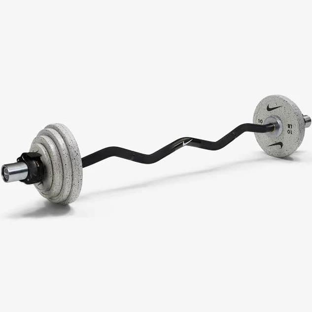 Nike Curl Bar Bundle, Nike Curl Bar - Black / Nike Grind Bumper Plates (10 and 15 lb pairs) / Black/Orange | Home Gym Bundle | Complete Weight Set |