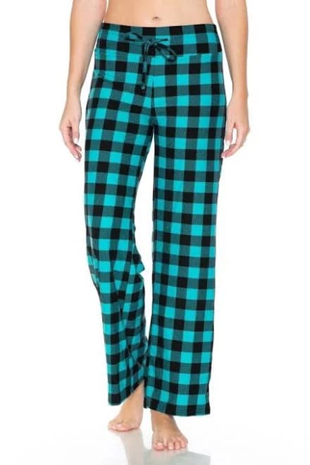 Turquoise & Black Checkered Comfortable Soft Lounge Pajama Pants Large / Checkered Print for woman