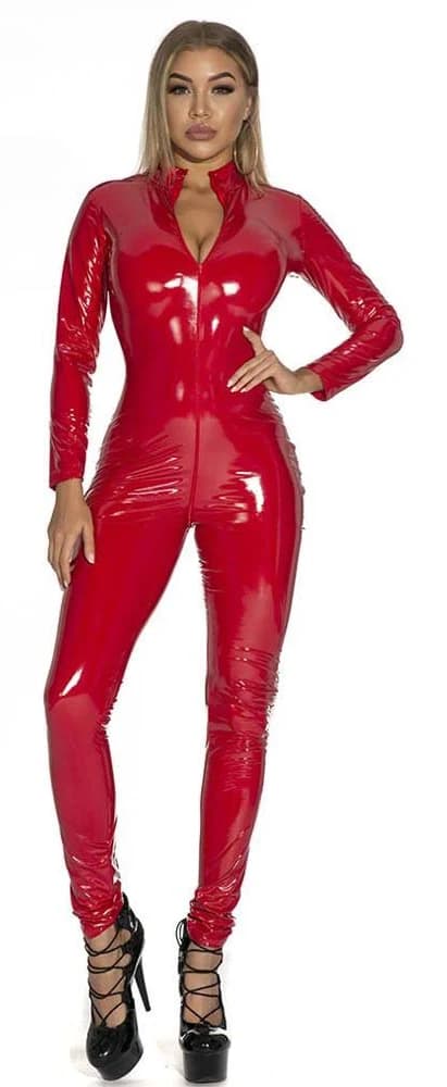 Women's Latex One Piece Zipper Jumpsuit