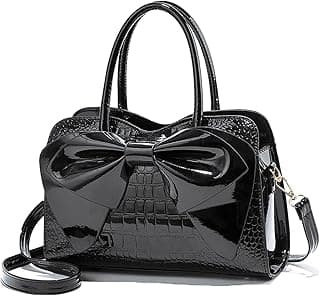 Crocodile Embossed Tote Bag, Bow Design Top Handle, Zipper Closure, Evening Party Crossbody Purse