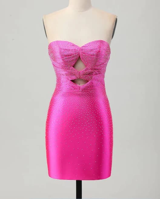 Zapaka Women's Strapless Cut Out Beaded Bodycon Homecoming Dress