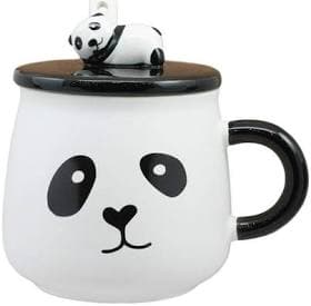Other Brands Black and White Panda Mug with Lid and Spoon