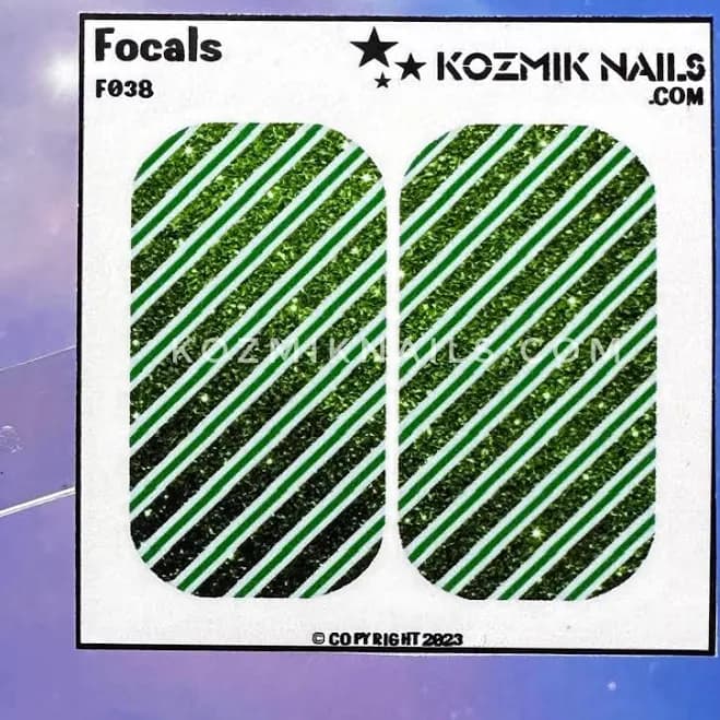 F038 Candy Cane Green Christmas Waterslide Glitter Fingernail Wrap Nail Art