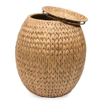 Happimess Colt Coastal Bohemian Handwoven Hyacinth Storage Stool with Lid