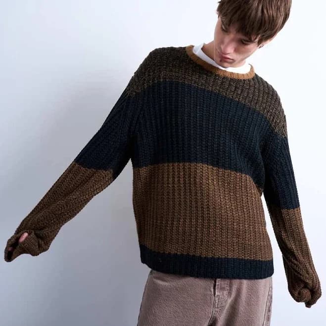 Topman Oversized Color Block Striped Sweater