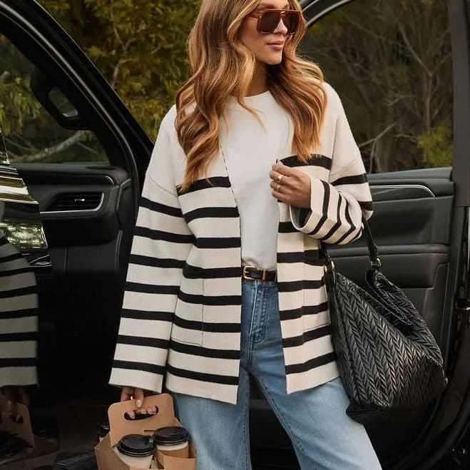 Vici Striped Viscose/Nylon Cardigan