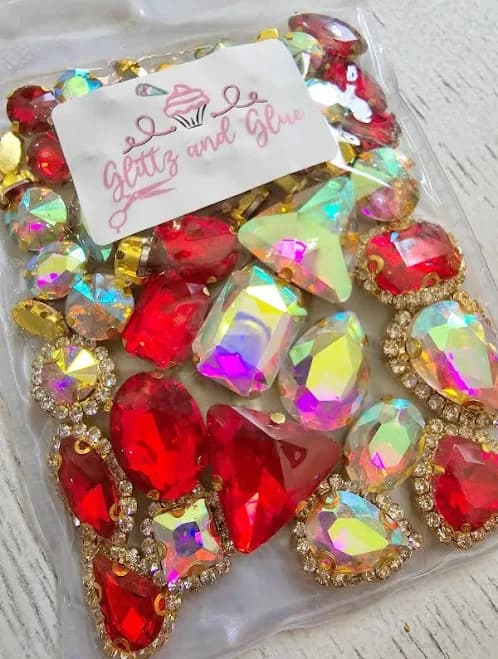 MIX Red & Diamond White Jewels, Gold Claw Jewels, Craft Jewels, Sow on jewels, fake bake supplies, fancy jewels, craft supplies, Jewels
