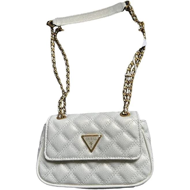 Guess White Quilted Leather Chain Strap Shoulder Bag