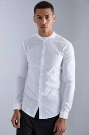 Shirts | Long Sleeve Grandad Collar Stretch Fit Shirt | boohooMAN