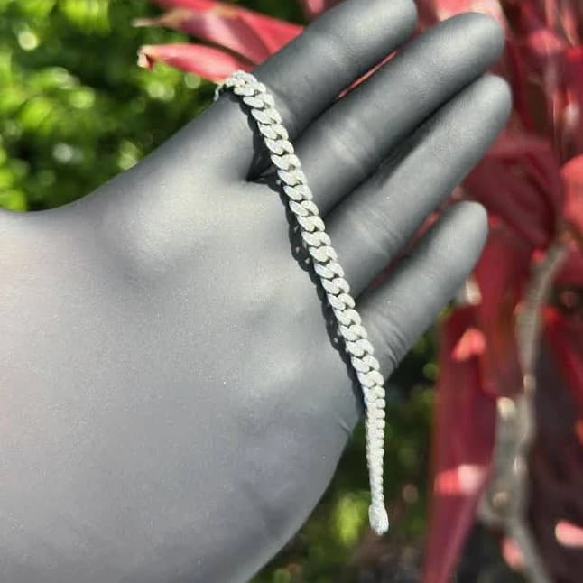 925 Sterling Silver CZ Iced Out Cuban Link Bracelet