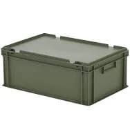 Military Box - Stackable Crate with Lid - 600 x 400 x H 235 mm (Smooth Base) - Olive Green
