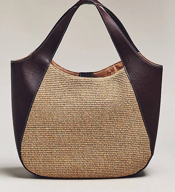Sonia Medium Slouchy Tote Bag: Raffia Edition by Anthropologie in Brown