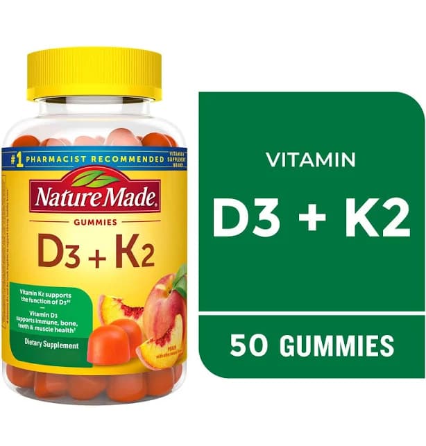 Nature Made Vitamin D3 + K2 Gummies, Bone, Muscle & Immune Support, 50