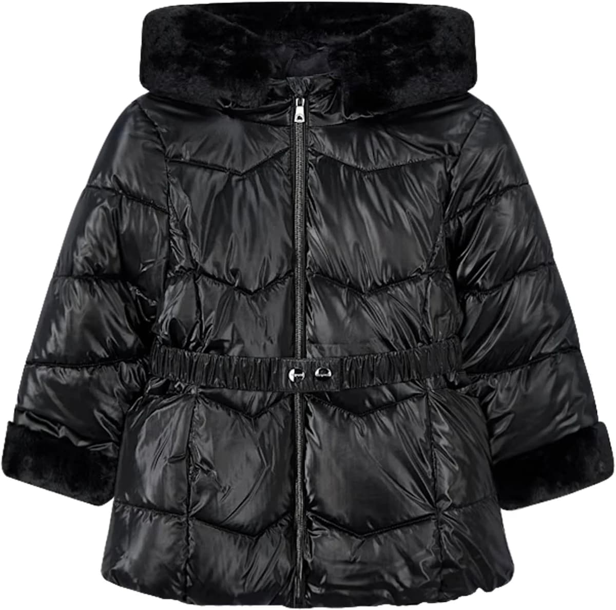 Metallic Belted Puffer Jacket