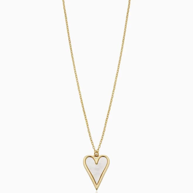 ORADINA 14K Yellow Gold Pure Heart Mother of Pearl Pendant Necklace