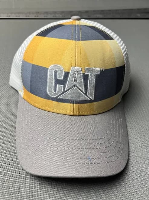 Caterpillar Cat Equipment Trucker Hat SnapBack Gray Yellow White