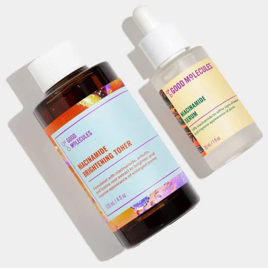 Good Molecules Niacinamide Texture & Pore Refining Set 10% Niacinamide Serum & Brightening Toner for All Skin Types