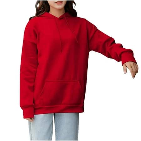 Womens Plain Pullover Hoodies with Pocket Long Sleeve Casual Drawstring Hooded Sweatshirts Fall Spring Clothes