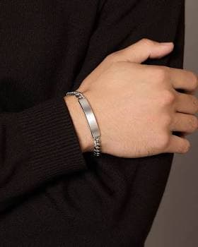 JAXXON Men's Cuban Link ID Silver Bracelet