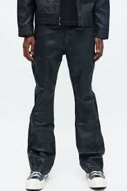 Stacked Skinny Flare Paneled With Zipper Waxed Jean - Black | Fashion Nova