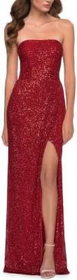 La Femme Women's Strapless Sequin Faux Wrap Dress