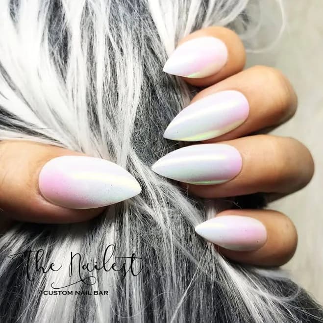 Glossy White Unicorn Chrome Nails
