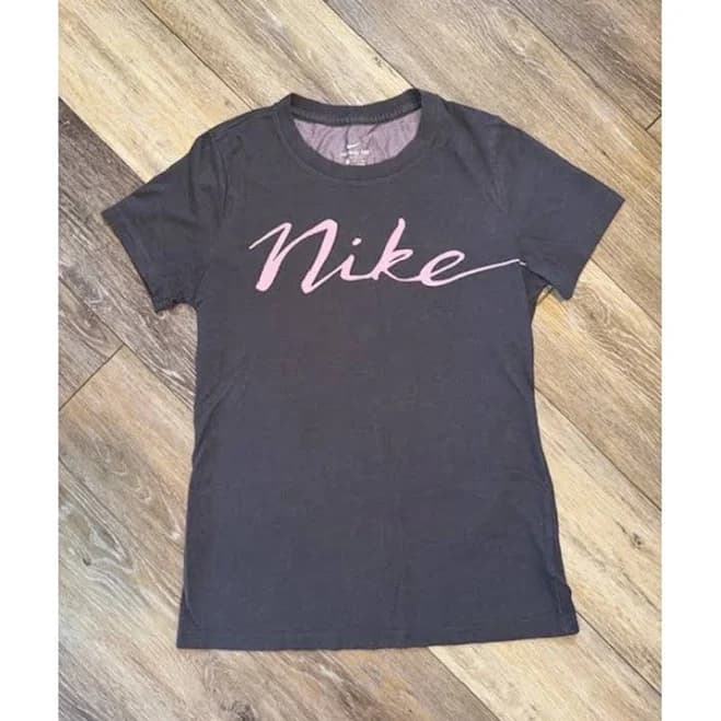 Nike Dri-FIT Tee Gray Pink Logo Short Sleeve Top Activewear T-Shirt S - Women | Color: Gray/Pink | Size: S