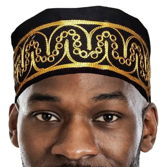 Dupsie's Men's Adebo African Kufi Hat with Gold Embroidery