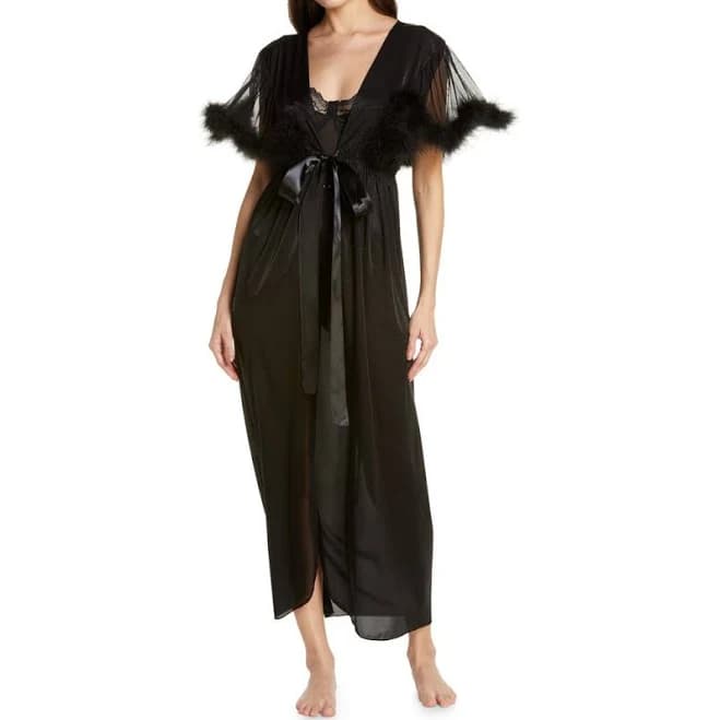 COQUETTE Full Length Feather Trim Robe