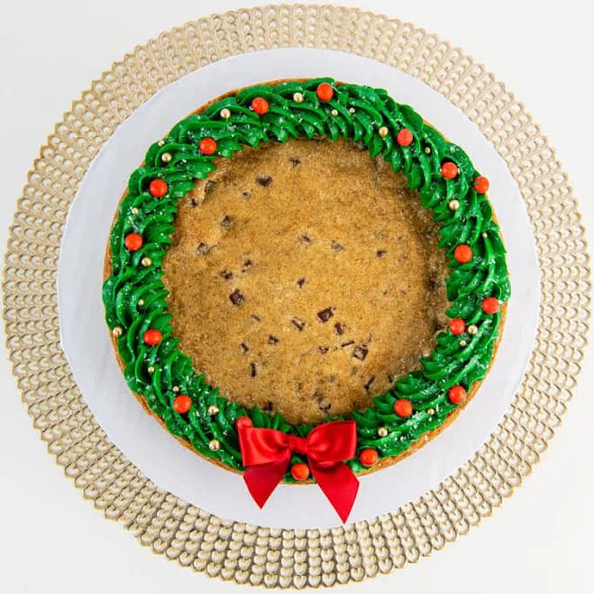 Christmas Wreath Cookie Cake, 10" (Serves 12-15) / Chocolate Chip Cookie Cake / Standard Bakery Box