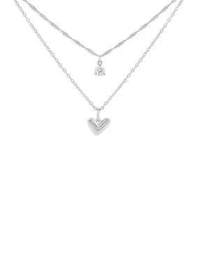 Sterling Silver Cubic Zirconia Heart & Round Necklace