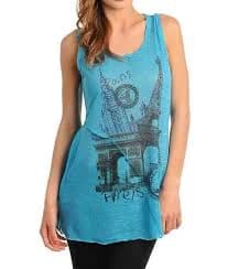 NYfashion101 Sleeveless Scop Neck Graphic Print Tank Top Turquoise