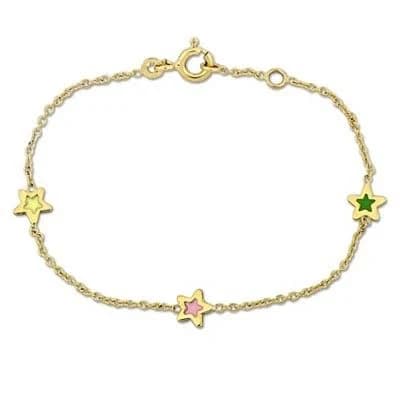 14K Yellow Gold Enamel Star Charm Bracelet