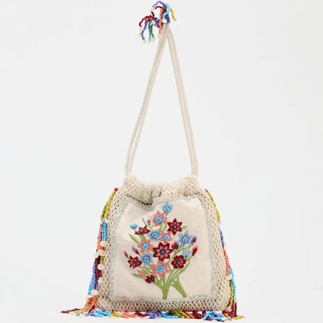 Zara Women's Floral Embroidery Bucket Bag