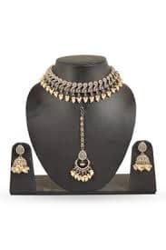 Silver Choker with Pearl Jhumkas & Maang Tikka Set