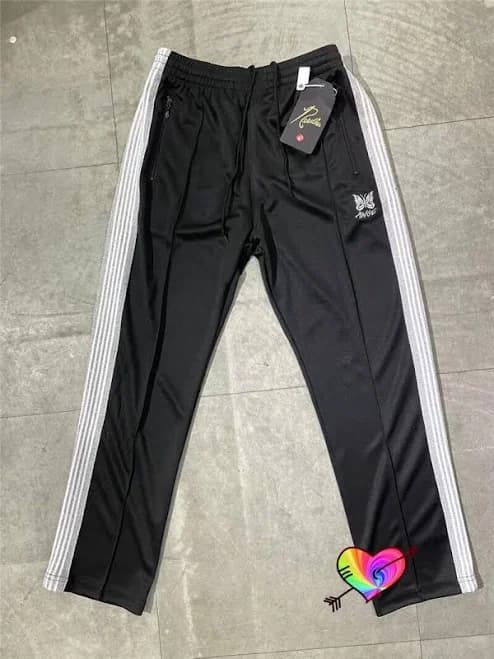 Embroidered Butterfly Needles Track Pants Straight Trousers