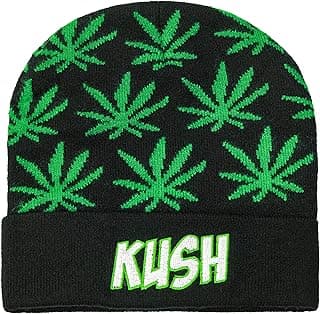 Marijuana Weed Acrylic-Hat Knit Beanie - Leaf Pot Cuffed Knit Winter Weed Beanie Hat Mens Women