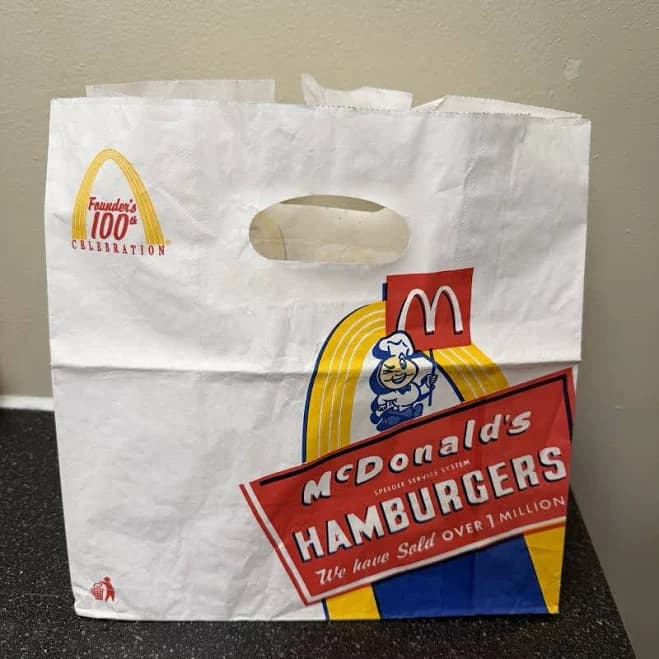 Mcdonald’s Founder’s 100th Speedee Paper Bag Vintage Promo W/ Handles