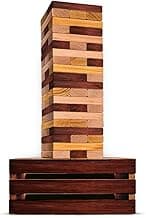 SWOOC Games - Reclaimed Giant Tower Game (Weather Resistant) 60 Blocks + Storage Crate/Outdoor Game Table | Stacks up to 5ft | Giant Outdoor Tower for Adults | Large Yard Activity | Jumbo Lawn Fun
